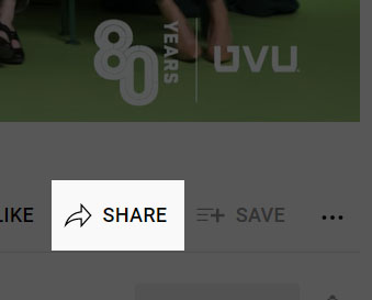 Screenshot highlighting YouTube's share button.