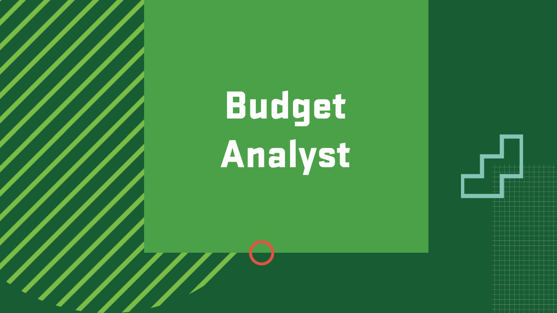 Graphic with the title of a possible career path in finance, "Budget Analyst"