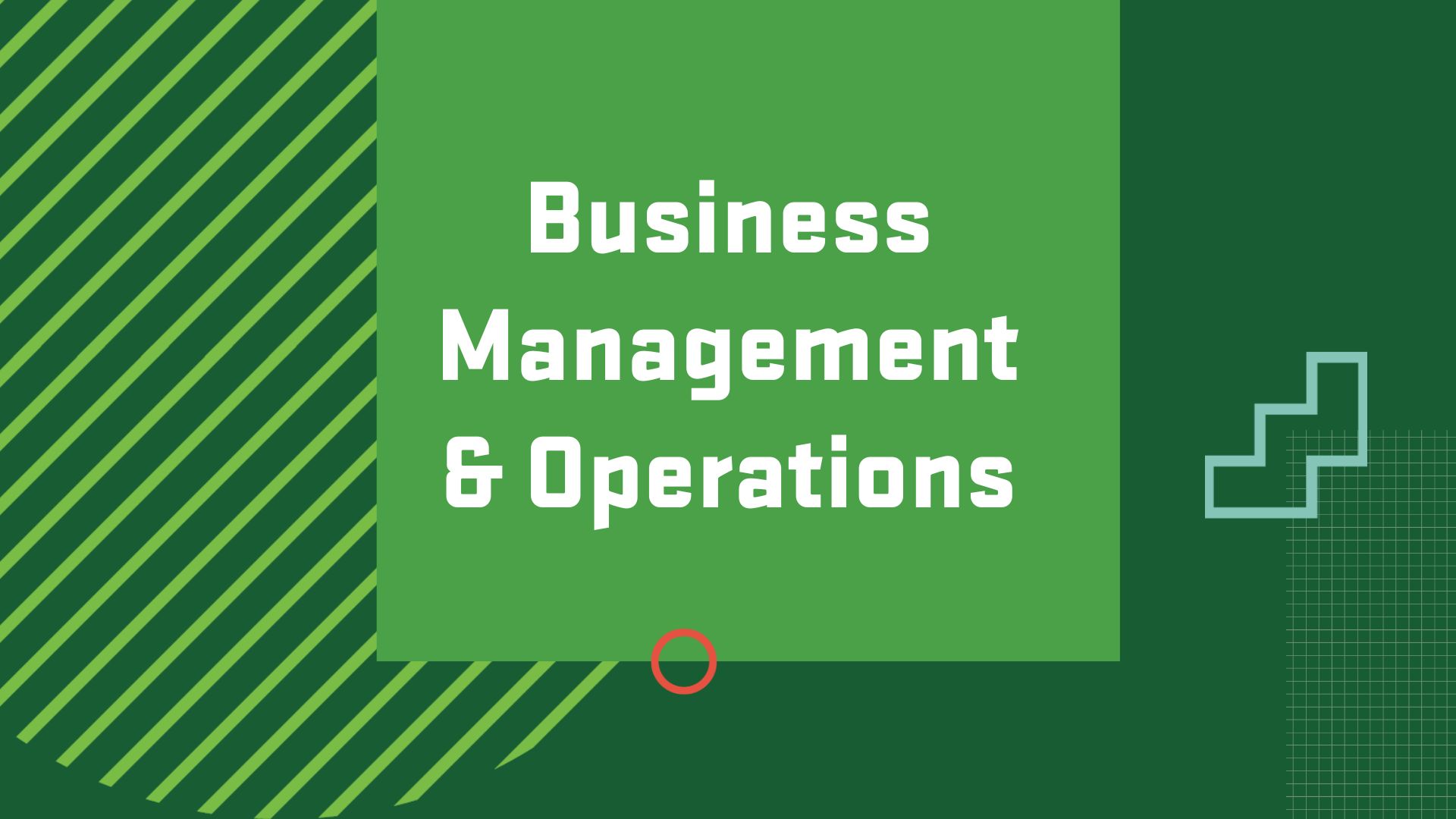 Graphic with the title of a career in Leadership Studies, “Business Management and Operations"