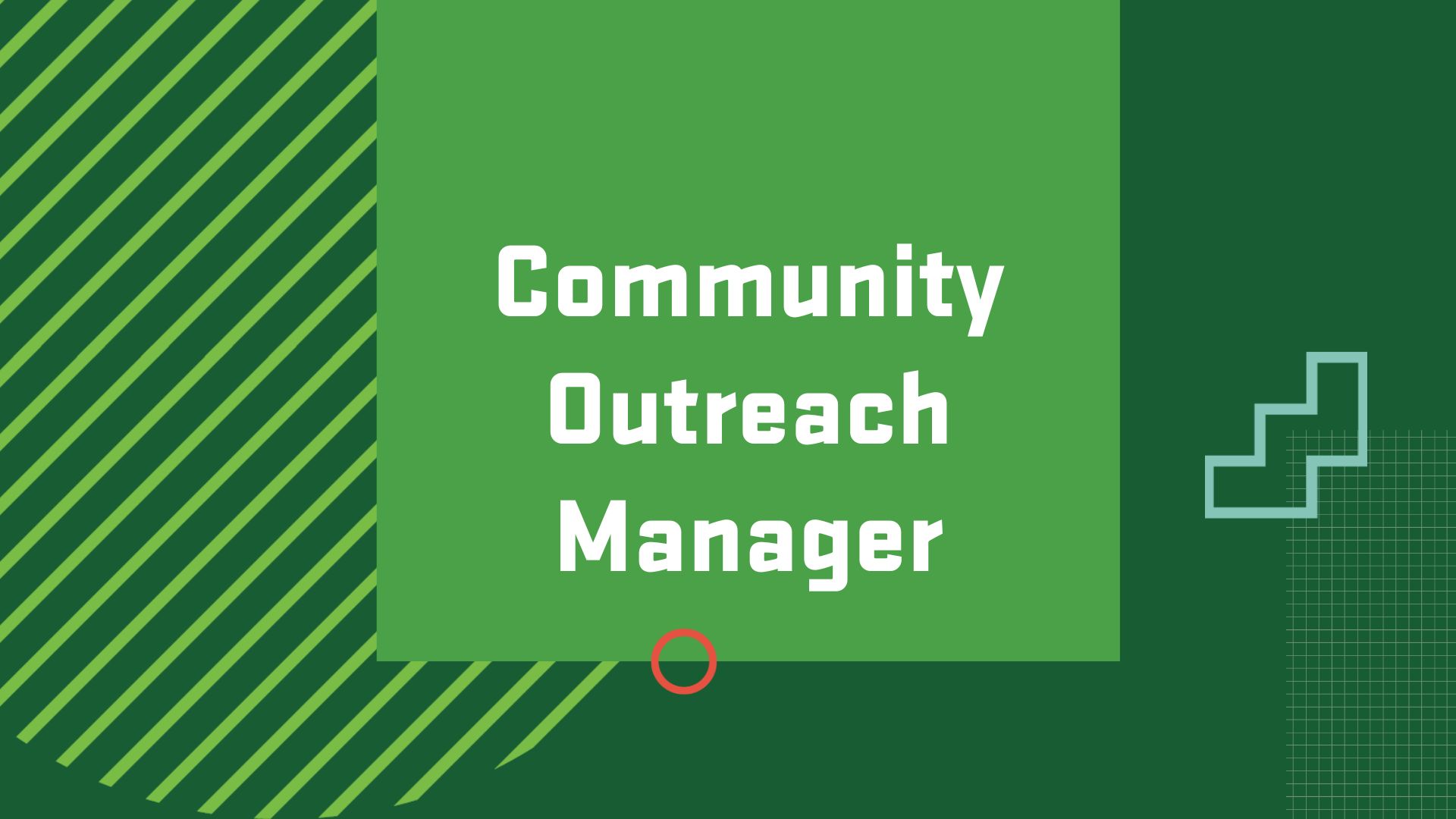 Graphic with the title of a career in Nonprofit Leadership Studies, “Community Outreach Manager”