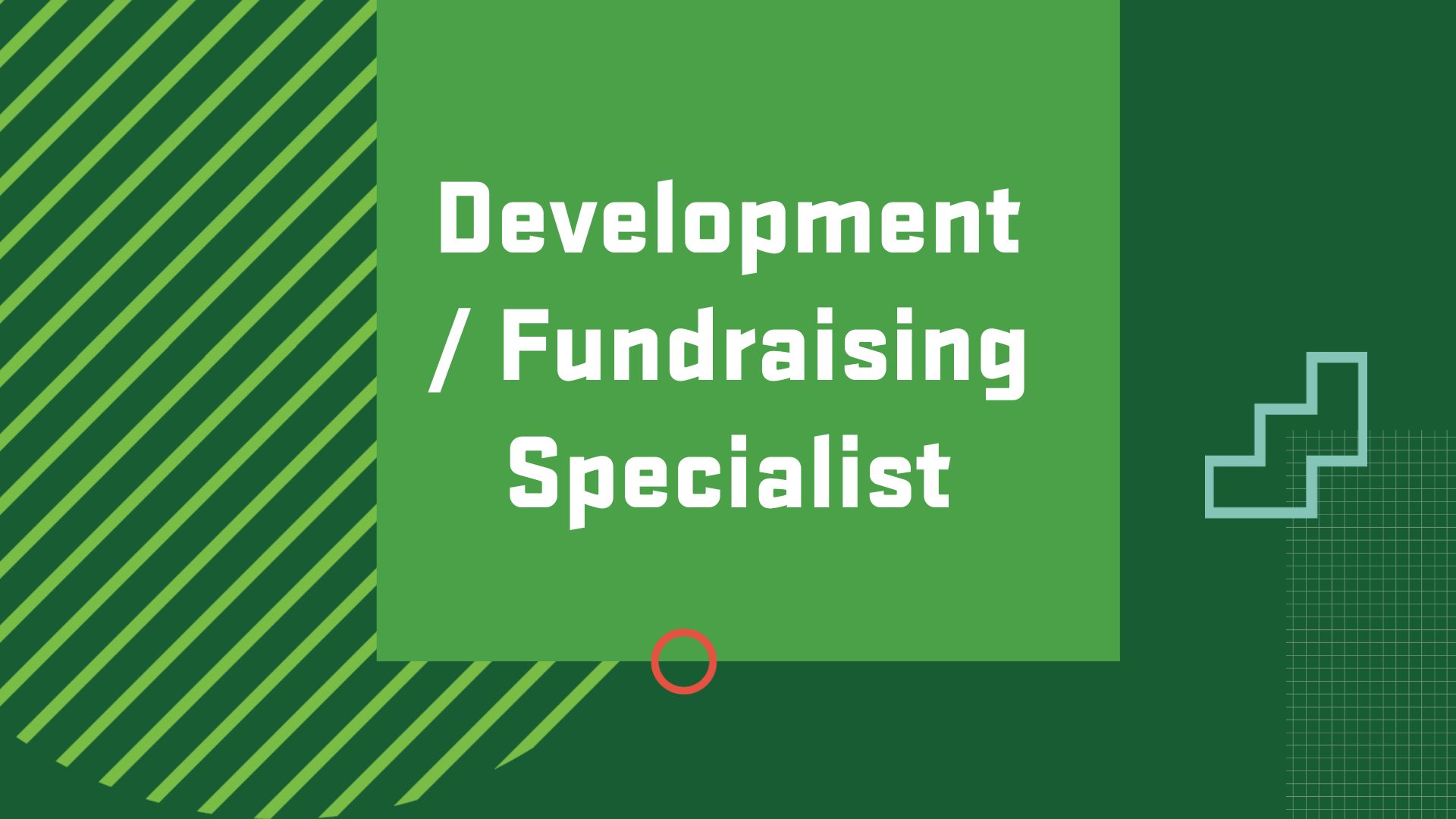 Graphic with the title of a career in Nonprofit Leadership Studies, “Development / Fundraising Specialist”