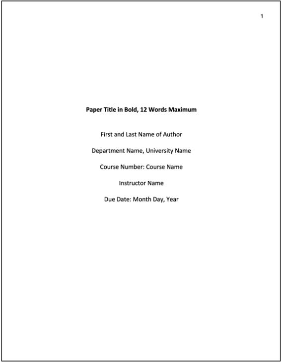 Example image of what APA general format looks like, indented centered text in the middle of a page